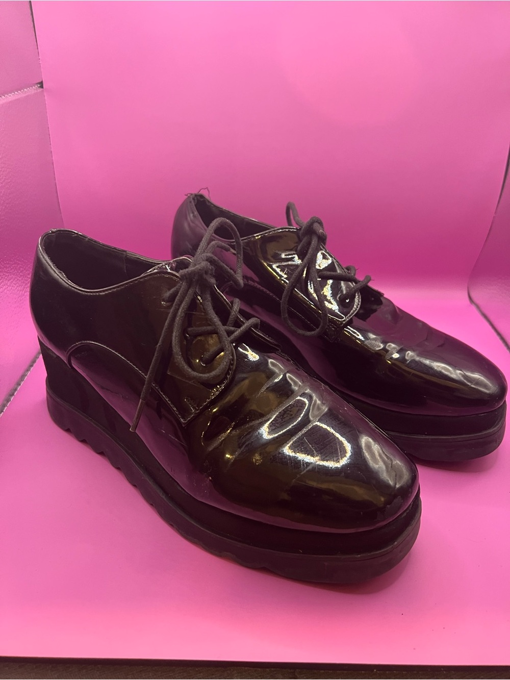 Wanted Black Patent Lace-Up Platform Boots